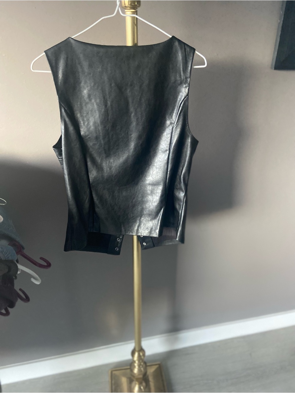 Bershka Black Faux super soft Leather Snap-Front Vest - Picture 4 of 7